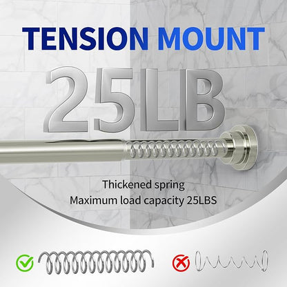 Mcrbeay Shower Curtain Rod, 1" Diameter Heavy Duty Tension Shower Rod, Non Slip Adjustable 28-102 inch No Drill Shower Curtain Rods Spring Tension For Bathroom, Shower Stall, No Rust, Brushed Nickel