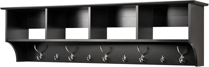 Prepac 60" Contemporary Wall Mounted Coat Rack, Coat Hooks Wall Mount with 4 Shelves, Ideal for Hallway or Entryway Hanging Solution, 11.5"D x 60"W x 16.5"H, Black