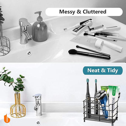 Urbanstrive 304 Stainless Steel Bathroom Toothbrush Holder Toothpaste Holder Stand Bathroom Accessories Organizer (Black, Large)