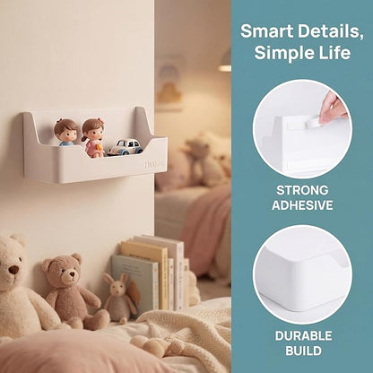 Bedside Shelf,Small Plastic Wall Mounted Adhesive Storage Caddy Shelf Organizer Accessory for Cell Phone,Reading Glasses,Remote Control,Earphone | Great for Home,Office,Dorm (Box Type)