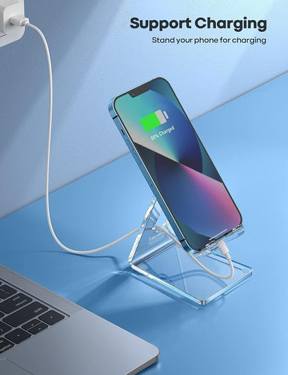 Lamicall Cell Phone Stand, Desk Accessories - Clear Office Cell Phone Holder, Acrylic Phone Stand, Desktop, Acrylic Office Desk Decor Accessories, Suitable for iPhone, 4-8'' Phone, Gifts