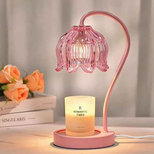 Funistree Flower Candle Warmer Lamp with Timer, Dimmable Candle Lamp Warmer, Christmas Birthday Gifts for Women Mom Her, Housewarming Home Decor, Lotus Wax Warmer for Yankee Candles - Full Pink
