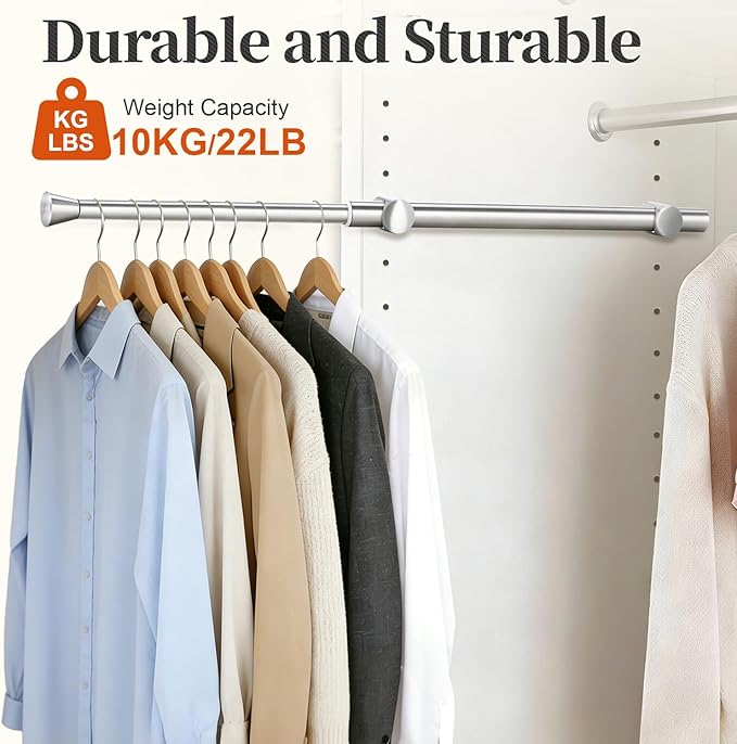1Pcs Valet Rod for Closet Pull Out, Adjustable Heavy Duty Closet Valet Rod, Metal Stainless Steel Closet Rods for Hanging Clothes, Scarf, Pants, Silver