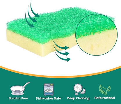 LAUNDRYLUX Scrub Sponge, 4 Pack Dual-Sided Temperature-Responsive Scrubber - Non-Scratch - Multipurpose Dish Sponges for Kitchens, Bathrooms, and Outdoor Use - Wave-Shaped