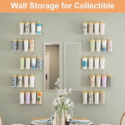 upsimples 8 Pack Acrylic Shelves Wall Organizer and Storage, 15" Display Shelf for Figure, Toy Cars, Perfume, Kids Bookshelf for Bedroom, Nursery, Craft Room, Clear