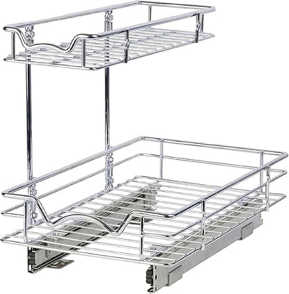 HOLDN’ STORAGE Under Sink Organizers and Storage - 2 Tier slide out Cabinet Organizer With Sliding Drawers For Inside Cabinets- Lifetime Limited Warranty 11" W x 18" D x 15”H, Chrome