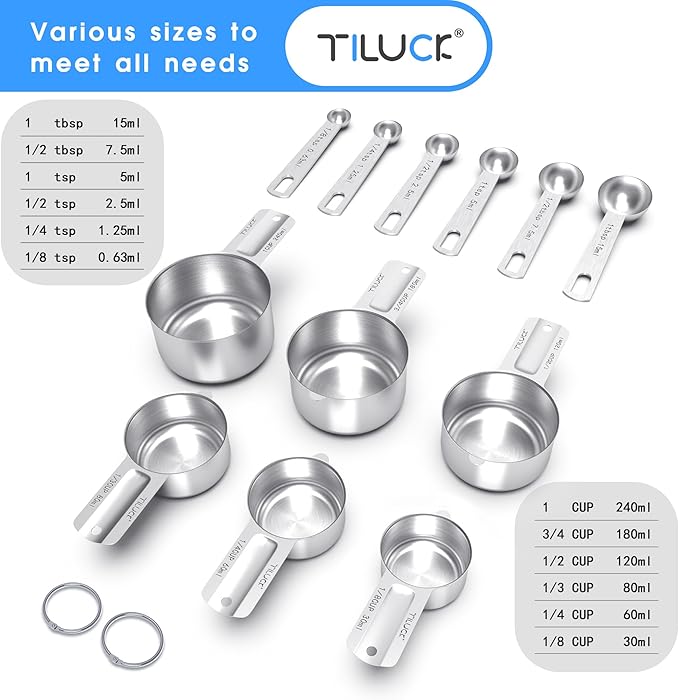 TILUCK Stainless Steel Measuring Cups & Spoons Set, Cups and Spoons,Kitchen Gadgets for Cooking & Baking (12)