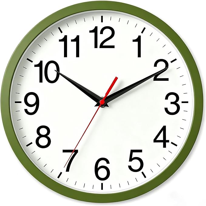Rohioue Wall Clock Modern 8 Inch Battery Operated Silent Non Ticking Small Analog Clock Decorative for Bedroom Kitchen Bathroom Office Home (Olive Green)