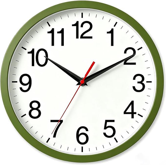 Rohioue Wall Clock Modern 8 Inch Battery Operated Silent Non Ticking Small Analog Clock Decorative for Bedroom Kitchen Bathroom Office Home (Olive Green)