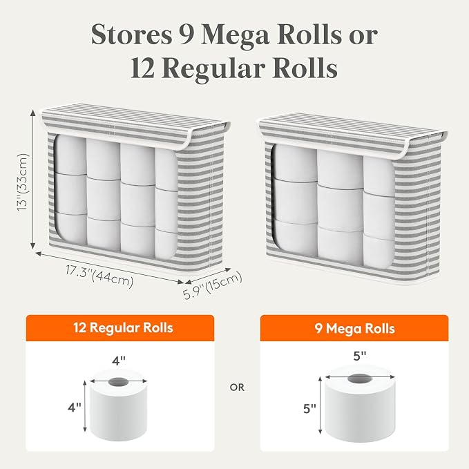 Lifewit 22L Toilet Paper Storage Holder for 9 to 12 Rolls, Foldable Fabric Toilet Paper Basket with Lid, Freestanding Bathroom Tissue Storage and Organization for TP, Towels and Toiletries, Gray