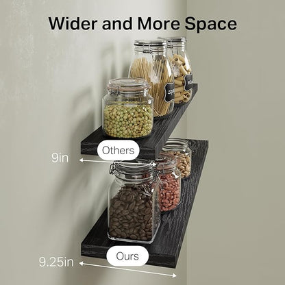 BAYKA Floating Shelves Set of 2, 47.2 inches Long Heavy Duty Wall Mounted Rustic Wood Shelves for Bathroom, Bedroom, Living Room, Kitchen, Office, Hanging Shelf for Books/Storage/Decor, Black