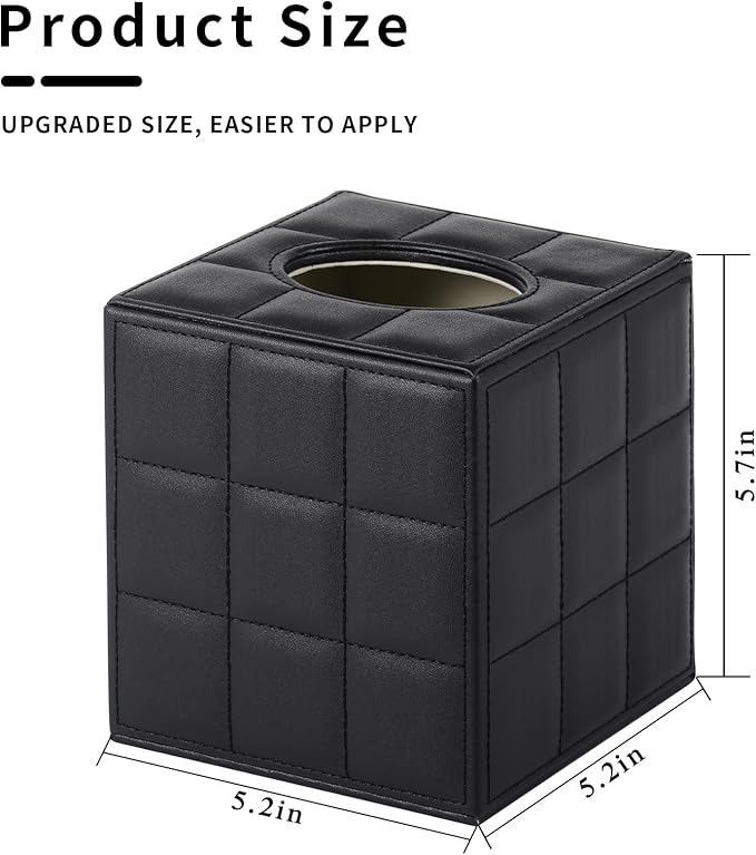 RHCSZ Modern Tissue Box Holder Square,Napkin Holder Pumping Paper Case Dispenser,Upgrade Large Size Facial Tissue Box Cover with Magnetic Bottom for Home Bathroom NightStand Office Desk (Black)