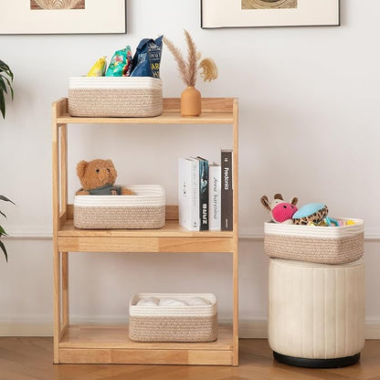 OIAHOMY 4 Pack Storage Baskets for Organizing, Small Bins for Shelves, Cute Decorative Storage Bins, Organizer Baskets for Gifts Empty, 14.2''Lx11''Wx6.3''H, Brown/White