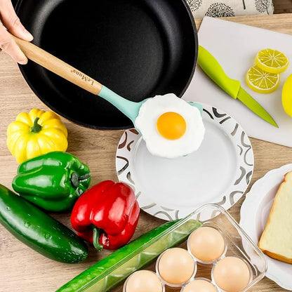 LeMuna Cooking Utensils Set, 18pcs Kitchen Silicone Utensils, Heat Resistant Non Toxic & BPA-Free with Holder & Wooden Handle, Home Essential Accessories, Teal(Turquoise)