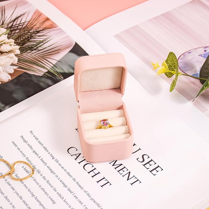 SANQIANWAN PU Leather Wedding Ring Box Jewelry Case for Proposal Engagement Ring Box Jewelry Display Box Gift Box for Birthday and Anniversary (Light Pink-B)