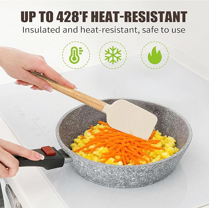 New Year Healthy Cooking, Non-Stick Rubber Scraper Set of 5 Pieces - Food Grade Silicone Scraper, Soup Spoon Scraper, Baking Cooking Mix Frosting Scraper - 600°F Heat Resistant (Cream White)