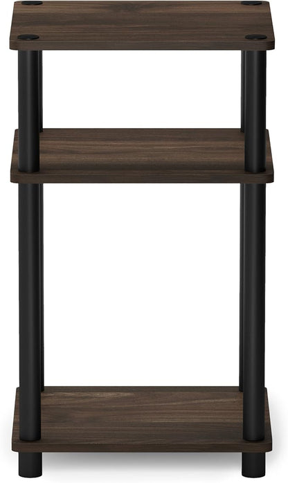 Furinno Just 3-Tier Turn-N-Tube End Table / Side Table / Night Stand / Bedside Table with Plastic Poles, 2-Pack, Columbia Walnut/Black