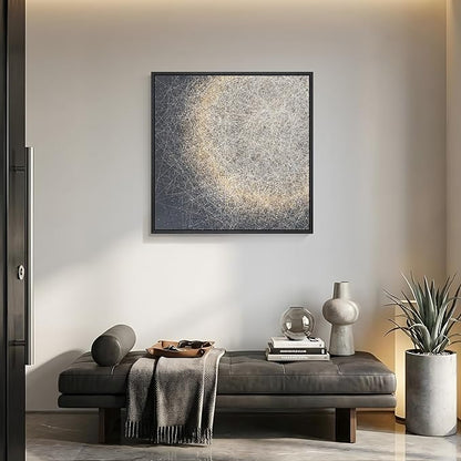 Framed Modern Minimalist Abstract Wall Art, 1 Piece Square Gold Gray Canvas Prints Paintings, Contemporary Abstract Pictures for Bedroom Dining Room Living Room Lounge Bathroom Wall Decor 24x24 In