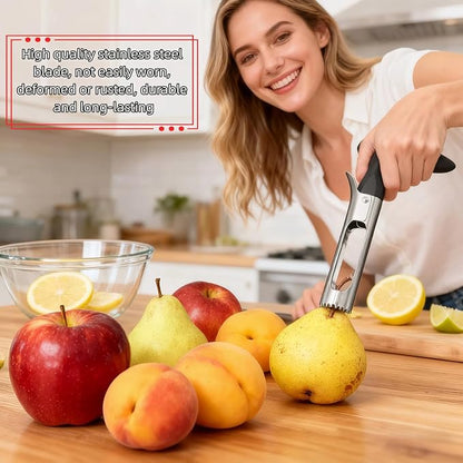 Premium Stainless Steel Apple Corer, Professional Fruit Core Remover Tool with Ergonomic Black Handle, Serrated Blades for Apples, Pears, Peaches, Plums, Easy Use & Clean (Black)