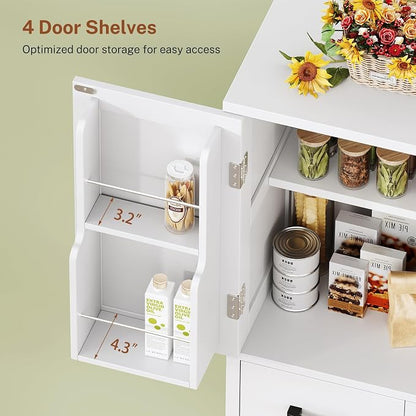 TEENFON 53" H Pantry Cabinet with 2 Drawers, Kitchen Storage Cabinet with 4 Door Shelves, Kitchen Pantry for Living Room, Dining Room, Bathroom, White