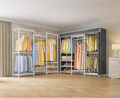VIPEK V5C Medium Covered Clothes Rack Heavy Duty Portable Closet Wardrobe, Freestanding White Clothing Rack with Grey Upgarded Polyester Cover, Adjustable Custom Closet Rack, 56.7" Lx15.7 Wx76.4 H