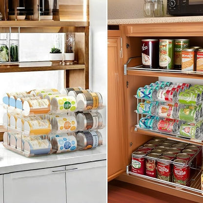 Can Organizer for Pantry, 3 Sets 2Tiers Can Storage Organizer Pantry, Soda Can Organizer for Fridge 24 Cans Rack Automatic Rolling Stackable Canned Food Organizer,Clear