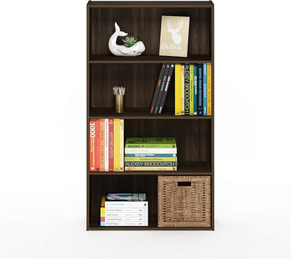 Furinno PASIR Book Shelf, 4-Tier Bookshelf, Bookcase with Open Shelf, 9.4 x 23.6 x 41.7, for Living Room, Bedroom, Home Office, Columbia Walnut