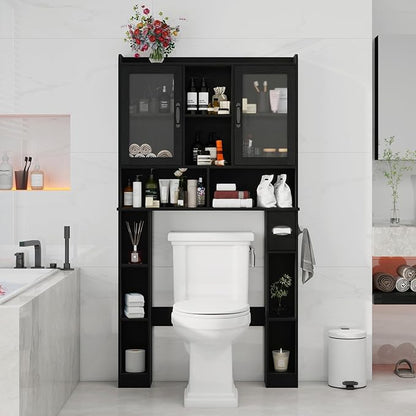 Vabches Over The Toilet Storage Cabinet, Farmhouse Storage Cabinet Over Toilet with Acrylic Doors, Adjustable Shelf, Home Space-Saving Toilet Rack, for Bathroom, Restroom, Laundry
