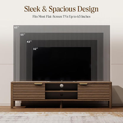 IKALIFE TV Stand for Living Room - up to 65 Inch TVs Mid Century Modern Entertainment Center with Storage and Adjustable Shelves, Media Console Table Walnut 59"