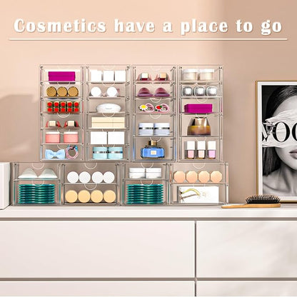 ARSTPEOE 30 Drawers, Acrylic Desk Makeup Organizer, Plastic Drawers Organizer, Stackable Storage Solution for Makeup, Dresser, Office, Bathroom Clear Plastic Craft and Bead Storage Cabinet