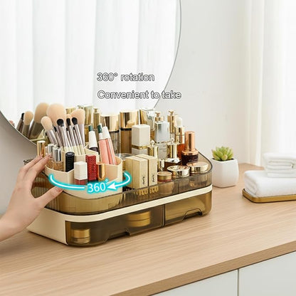 Makeup Organizer with Dual Drawers - Large Capacity Countertop Cosmetic Storage for Skincare Vanity Bathroom