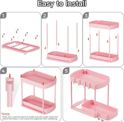 Ukeetap 2 Pack Multi-Purpose Pull-Out Storage Organizers, Under Sink & Cabinet Organizers, 12.8 Inch Pink