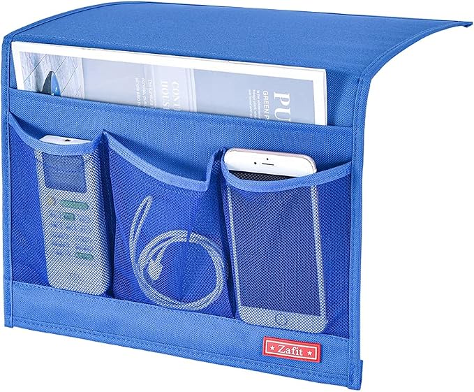 Zafit Bedside Storage Organizer - Table Cabinet Organizer Caddy for Remotes, Phone, Glasses (Classic 4 Pockets - Blue)