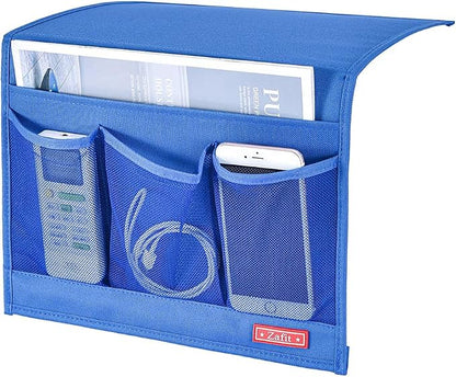 Zafit Bedside Storage Organizer - Table Cabinet Organizer Caddy for Remotes, Phone, Glasses (Classic 4 Pockets - Blue)