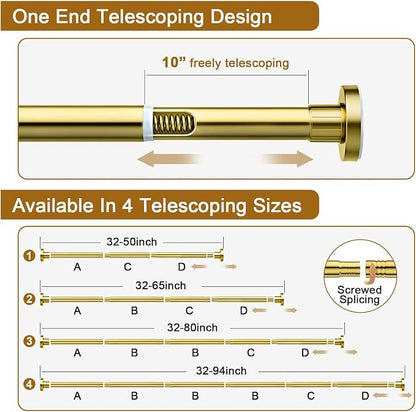 Ausemku Shower Curtain Rod 32-50 Inch Adjustable - 1 Inch Diameter Heavy Duty No drill Spring Tension Shower Rod, Non-Slip Rustproof Telescopic Rod for Bathroom, Gold
