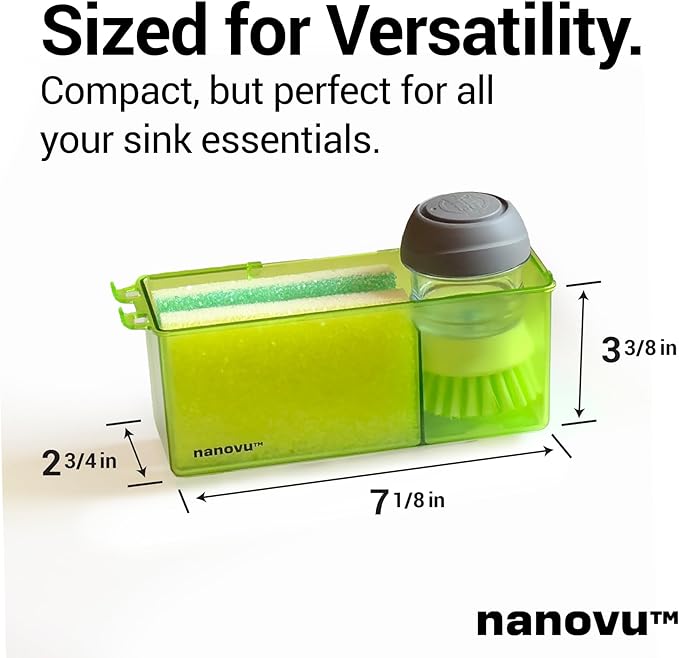 Nanohold Kitchen Sink Caddy for Flat Surfaces - Strong Hold Easy Install Kitchen Sink Organizer with Drainage Holes - Soap Sponge, Dishwashing Tools and Dish Brush Holder - Home Accessories by Nanovu