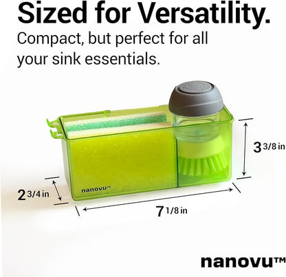 Nanohold Kitchen Sink Caddy for Flat Surfaces - Strong Hold Easy Install Kitchen Sink Organizer with Drainage Holes - Soap Sponge, Dishwashing Tools and Dish Brush Holder - Home Accessories by Nanovu