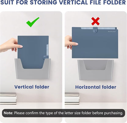 JOMOLA No Drilling File Holder 5 Pack Mail Organizer Wall Mount File Organizer Holder Office Wall Hanging Files Magazines Organizer Plastic Door Mount Wall Pocket with Adhesive Pad, Grey Color