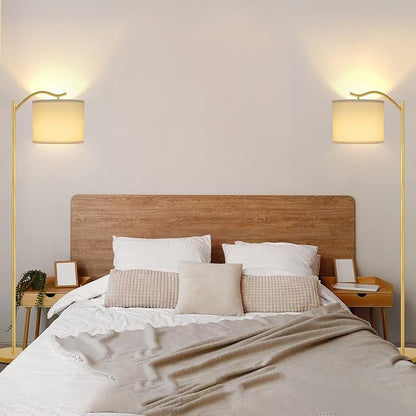 BoostArea Floor Lamp for Living Room,LED Arched Standing Lamp,Tall Modern Standing Lamp with Linen Shade,E26 Socket,Footswitch,Mid Century Gold Floor Lamps for Bedrooms,Office,Double-Layer lampshade