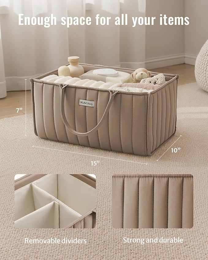 Blissful Diary Baby Diaper Caddy Organizer, Stylish Storage Basket for Newborn Essentials and Diaper Station, Gift for Baby Shower and Registry Must-Have, Mocha Brown