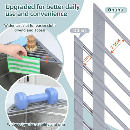 Ohuhu Triangle Roll Up Dish Drying Rack, Silicone Wrapped Steel Anti-Slip Sink Corner Rack Caddy Multipurpose Strainer for Kitchen Sink Trivet Space-Saving