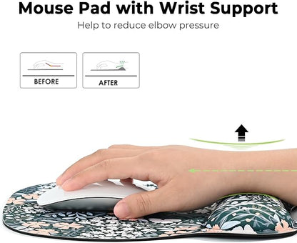 EooCoo Ergonomic Mouse Pad with Wrist Support, Mousepad with Memory Foam Wrist Rest and Non-Slip Base for Computer, Cafe, Home & Office, 9.64 x 8.26 in Office Desk Accessories