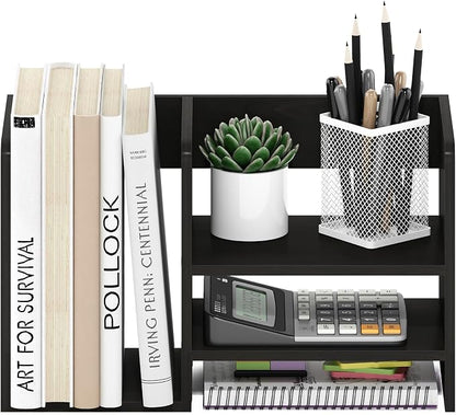 Furinno Hermite Desk Organizers, Office Organization with Accessories and Vertical File Holder, Desktop Book Shelf, for Office Supplies, Desk Accessories, for Study Room, Dorm, Black Espresso