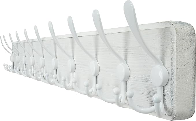WEBI Coat Rack Wall Mount White,38 9/16" Long Coat Hooks Wall Mounted,Large Wall Coat Hanger,10 Tri Hooks for Hanging Coats,Clothes,Jacket,Farmhouse,White