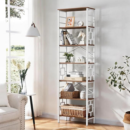 HOMISSUE Bookcase,7-Tier Tall Bookshelf Metal Bookcase and Bookshelves, Free Standing Storage Modern Bookshelf for Home Office Living Room and Bedroom, White