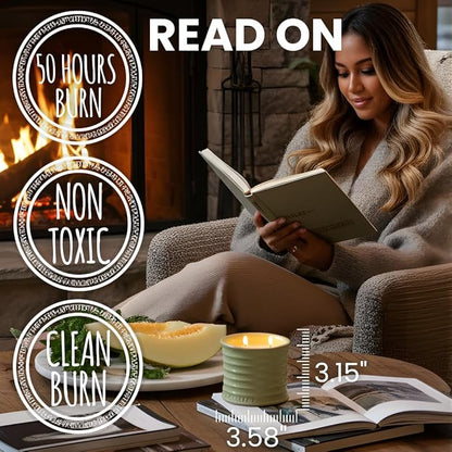 Annex Melon & Juniper Luxury Scented Candle - Handmade Ceramic Jar - 50hr Clean Burn, Non-Toxic Soy Wax - Aesthetic Home Decor Winter Gift for Men & Women - Botanical Crisp Scent