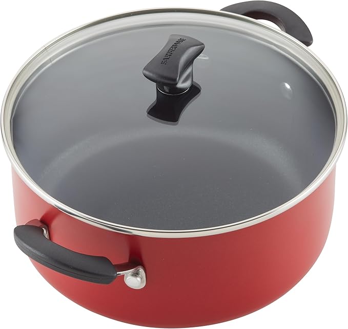 Farberware Cookstart DiamondMax Nonstick Cookware/Pots and Pans Set, Dishwasher Safe, Includes Baking Pan and Cooking Tools, 15 Piece - Red