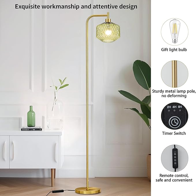MAYNA Glass Floor lamp Living Room, Modern Vertical lamp, Remote Control Switch with Glass lampshade, 67-inch high lamp Suitable for Bedroom and Study (2700K LED Bulb Included)