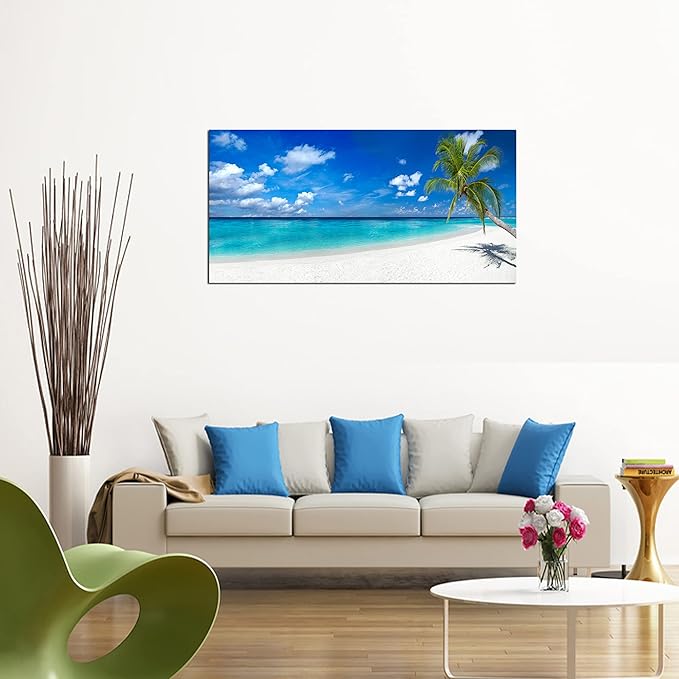 XXMWallArt FC2450 Seascape Wall Art Tropical Paradise Beach With White Sand and Coco Palms Canvas Wall Art Summer Beach Nature Pictures for Living Room Bedroom Home and Office Decor