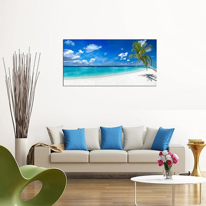 XXMWallArt FC2450 Seascape Wall Art Tropical Paradise Beach With White Sand and Coco Palms Canvas Wall Art Summer Beach Nature Pictures for Living Room Bedroom Home and Office Decor